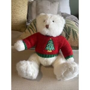 Vintage 2002 White Teddy Bear Plush With Christmas Sweater TY Holiday Plush